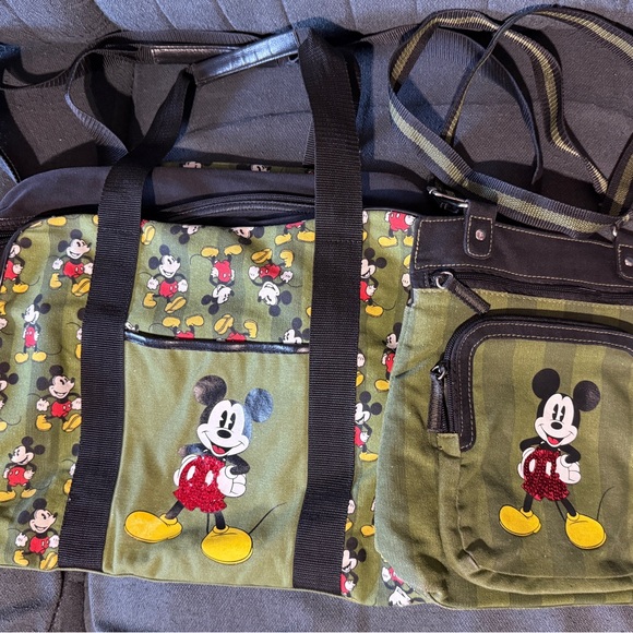 Disney Mickey Mouse Green Canvas Duffle and Crossbody Set - Picture 1 of 10